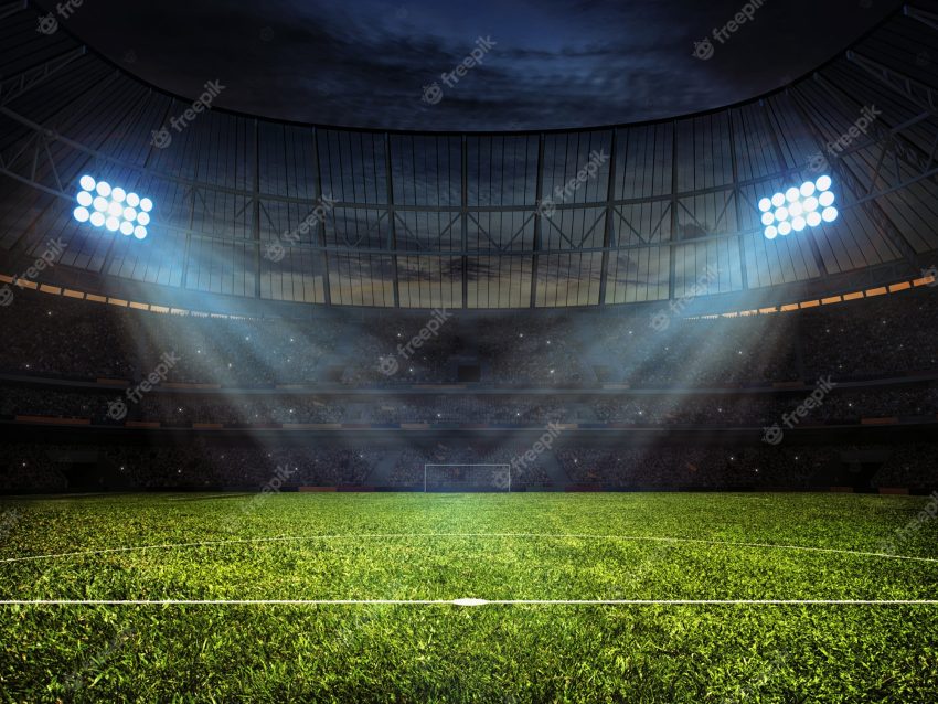 Soccer football stadium with spotlights