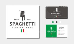 Spaghetti pasta noodle vintage logo design template on white background