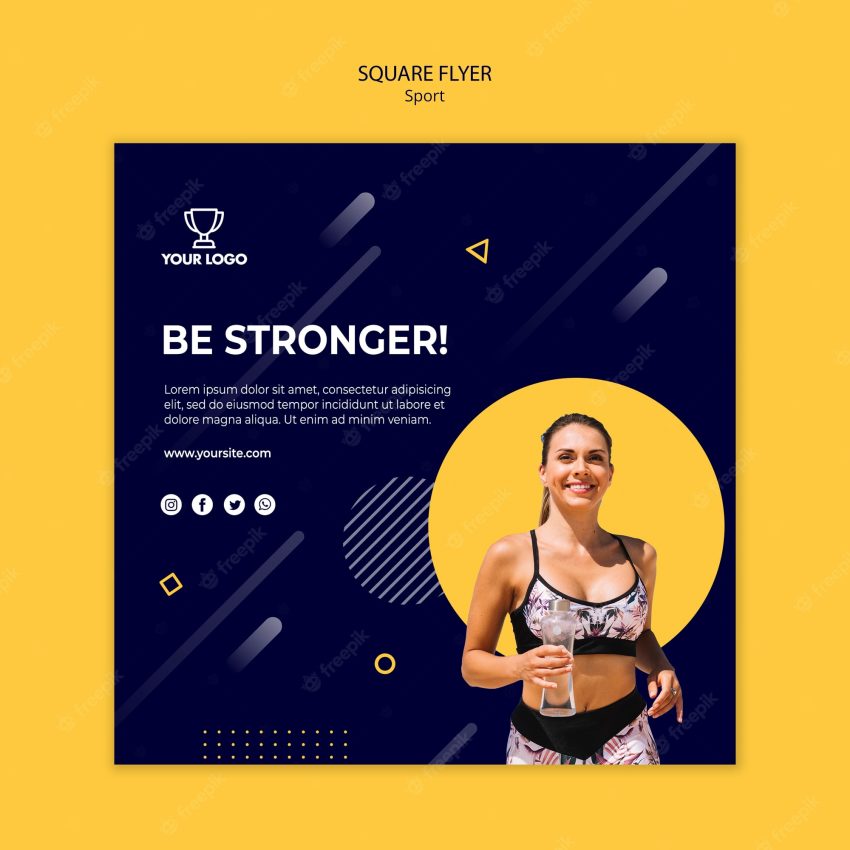 Sport square flyer template with woman running