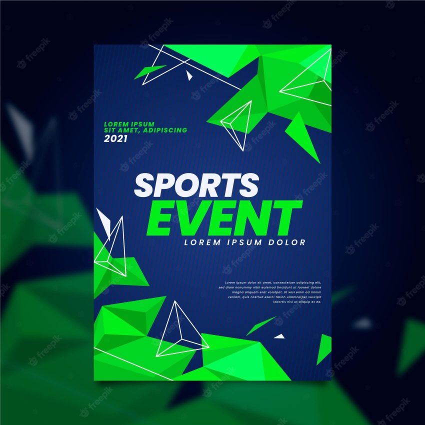 Sporting event poster with geometric neon green shapes