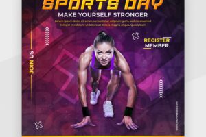 Sports day related social media post banner or square flyer template or facebook cover template