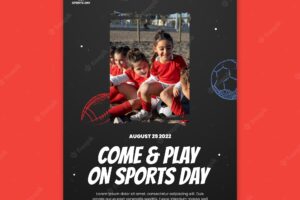 Sports day vertical poster template with hand drawn balls
