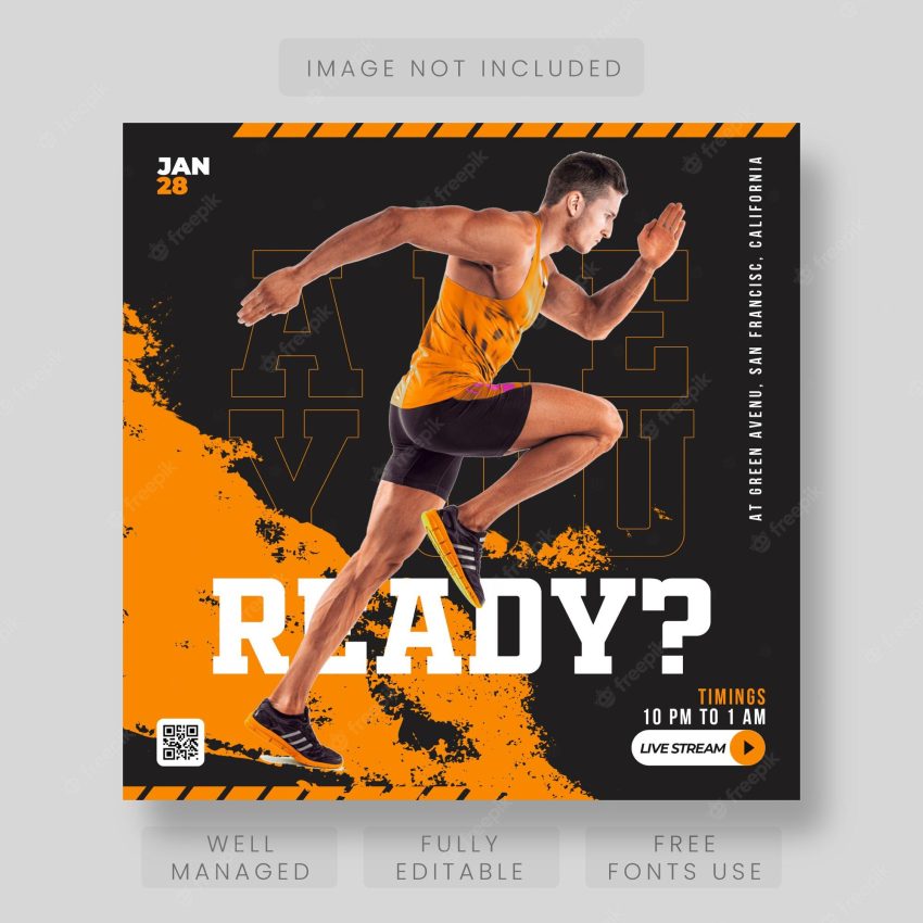 Sports training poster and banner design template for social media