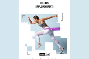 Sports training vertical poster template with geometric cut-out shapes