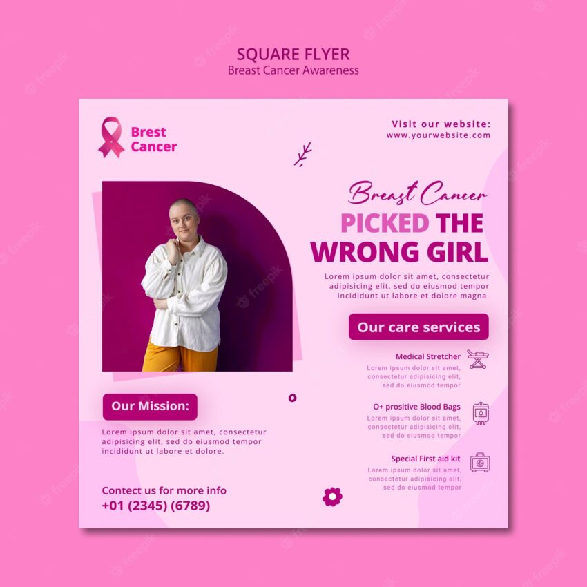 Square flyer template for breast cancer awareness month