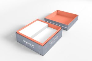 Square gift box with cover mockup