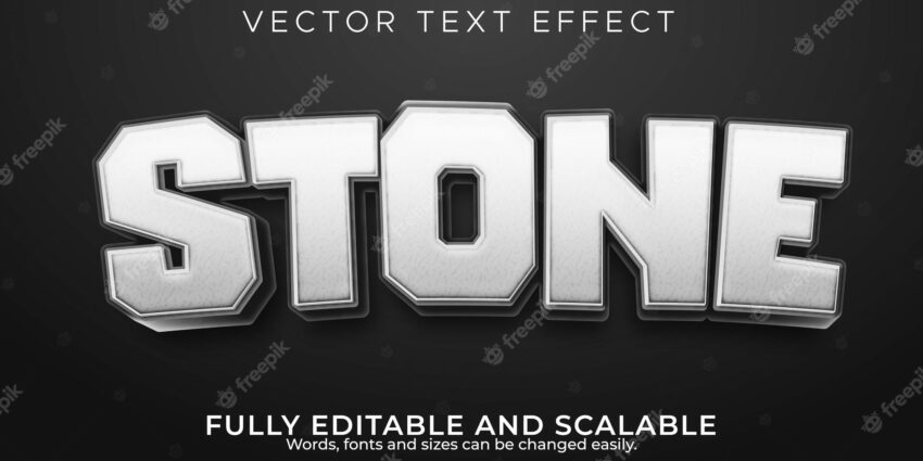 Stone rock text effect; editable cartoon and mountain text style