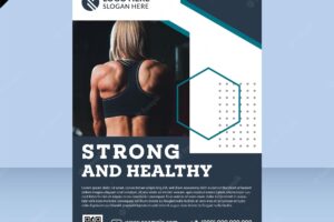 Strong healthy flyer template design fitness sport club