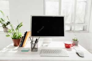 Stylish workspace with computer at home