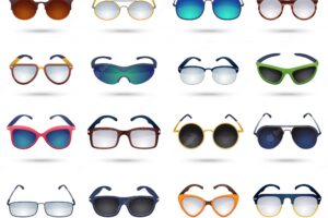 Sunglasses fashion reflection mirror icons set