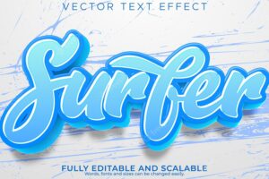 Surfing vintage text effect editable california and ocean text style