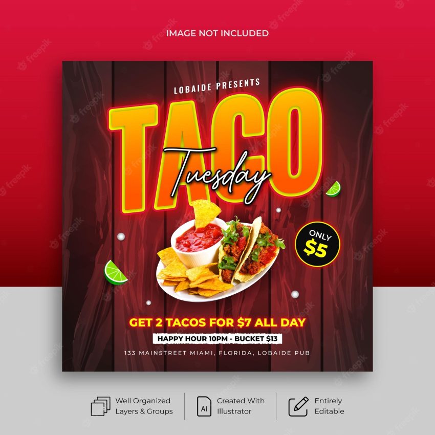 Tacos food social media banner post template