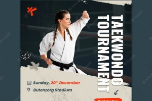 Taekwondo practice square flyer template