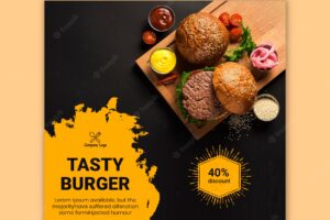 Tasty burger square flyer template