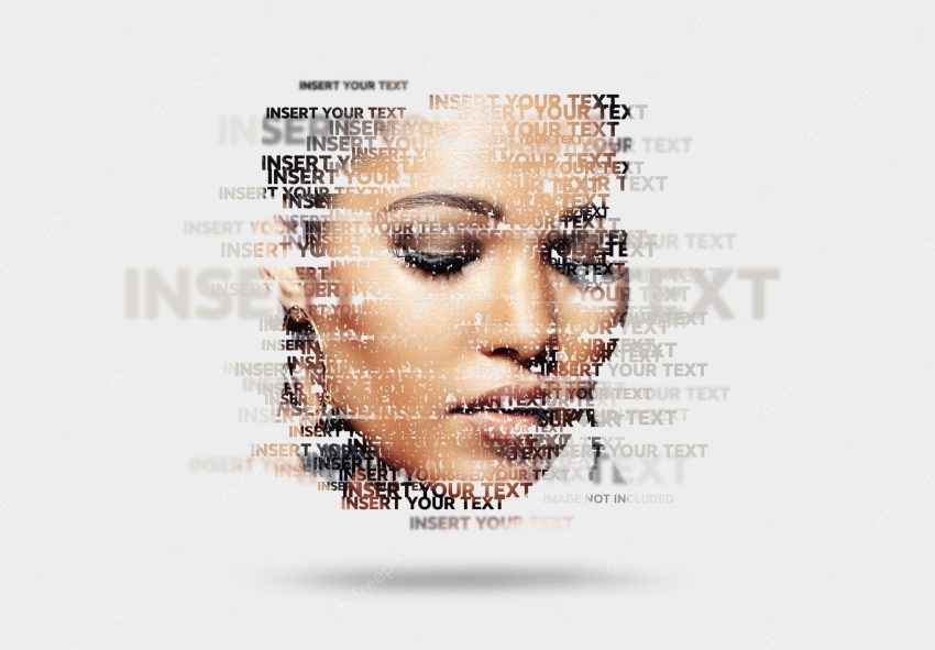 Text masking portrait photo effect mockup