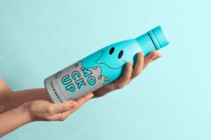 Thermo bottle mockup held in hand