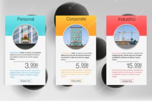 Three tariffs banners. web pricing table. design for web app. price list.