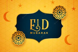 Traditional eid mubarak festival card with islamic decoration