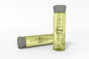 Transparent glass perfume spray bottle packaging mockup