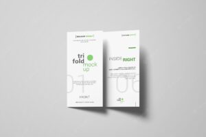 Trifold brochure or invitation mockup with shadows