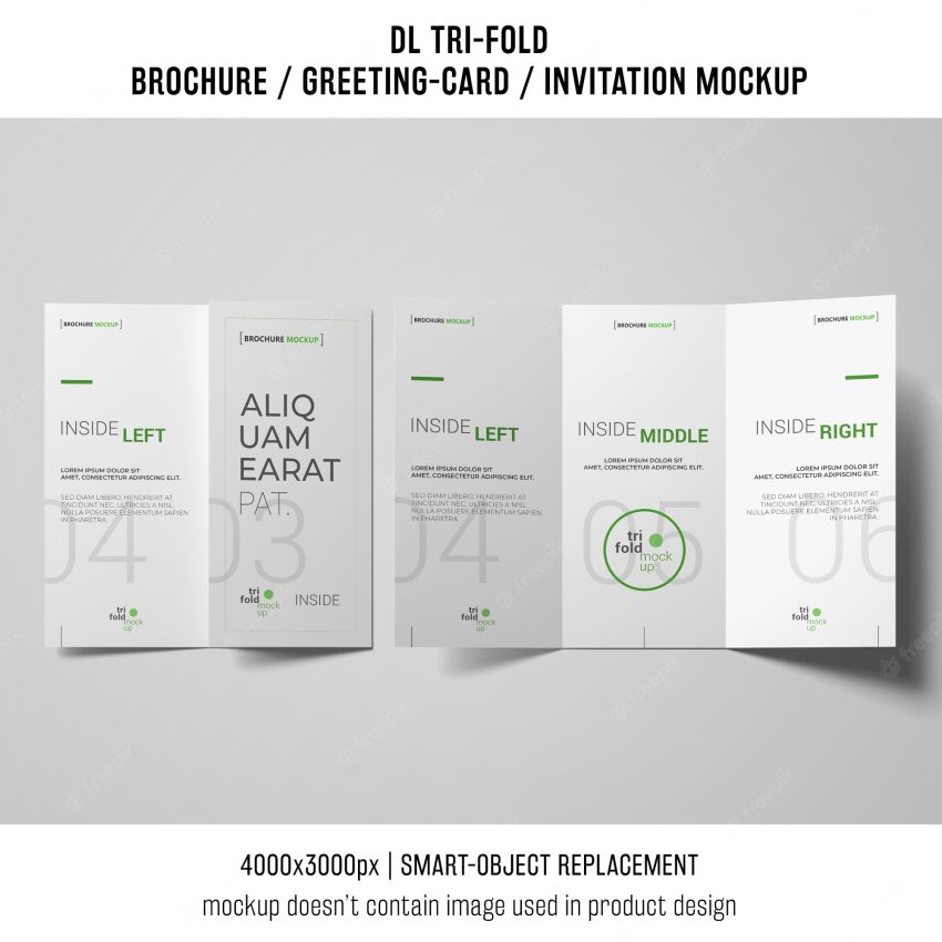 Trifold brochure or invitation mockup