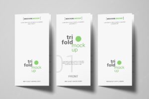 Trifold brochure or invitation mockups next to each other