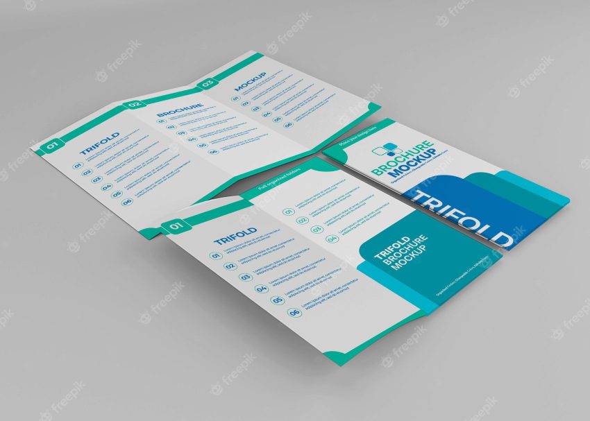 Trifold brochure mockup design isolated