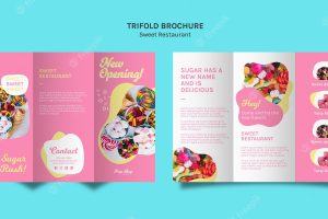 Trifold brochure in pink tones for candy store