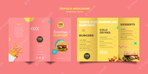 Trifold brochure template for american food with burger