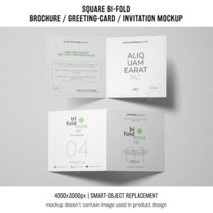 Two square bi-fold brochure or greeting card mockups