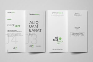Two trifold brochure or invitation mockups next to each other