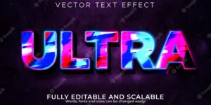 Ultra gaming text effect, editable future and metallic text style