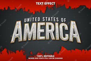 Usa editable text effect realistic chrome text effect with golden ouline and grunge
