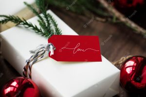 Valentines day tag on a present