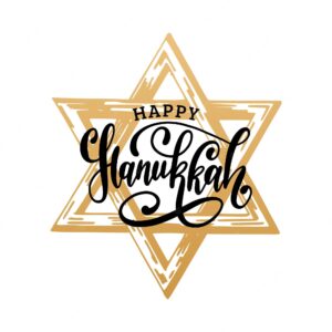 Vector happy hanukkah hand lettering with david star illustration festive poster greeting card for judaic holiday