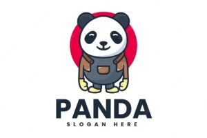 Vector logo illustration panda school mascot cartoon style