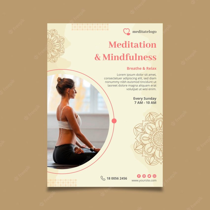 Vertical flyer template for meditation and mindfulness