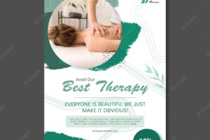 Vertical flyer template for spa massage with woman