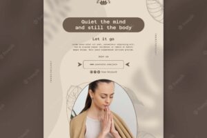 Vertical flyer template for yoga meditation with leaves design
