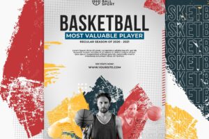 Vertical poster template for basketball with male player