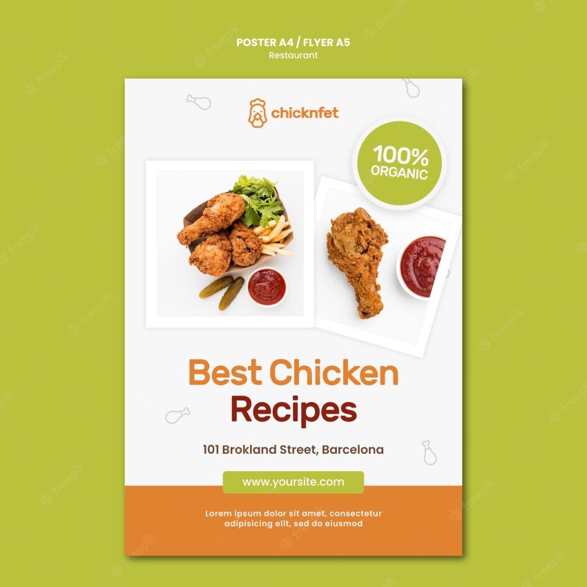 Vertical poster template for fried chicken dish restaurant