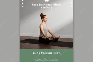 Vertical poster template with woman practicing yoga