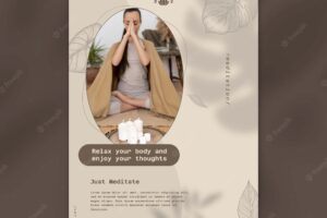 Vertical poster template for yoga meditation with leaves design