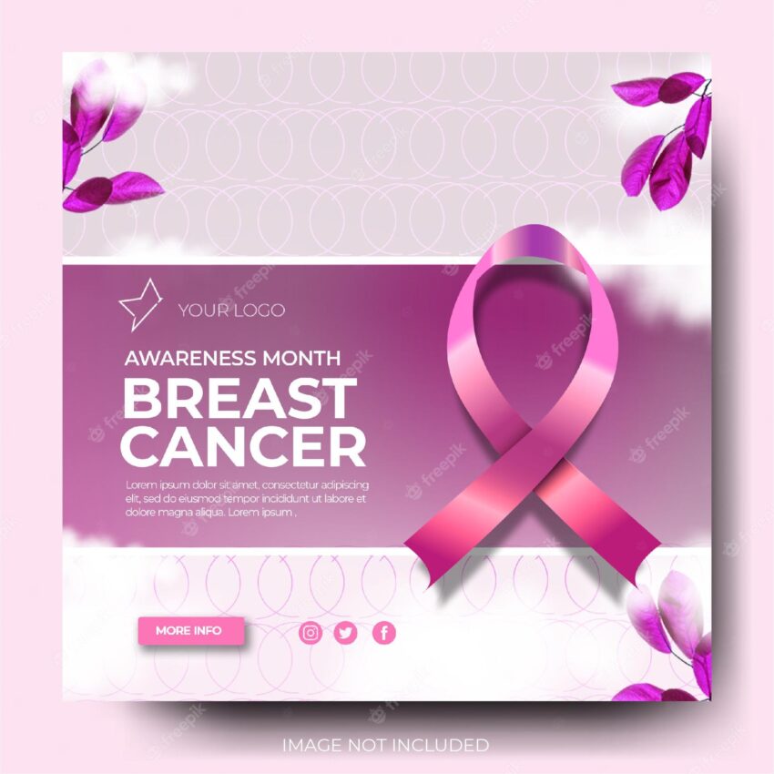 Vibrant social media 3d pink for campaign against breast cancer post feed