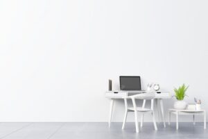 View of an working interior with white wall empty room