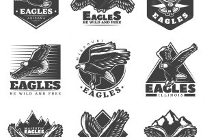Vintage monochrome american eagles labels set