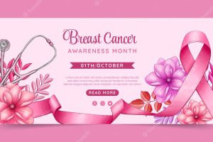Watercolor breast cancer awareness month horizontal banner template