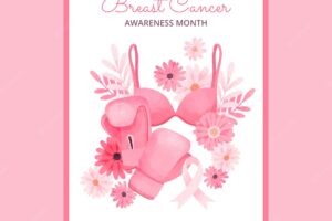 Watercolor breast cancer awareness month poster template