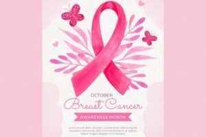 Watercolor breast cancer awareness month vertical flyer template