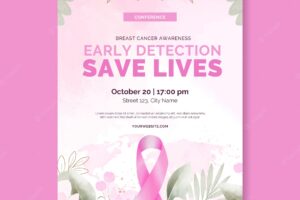 Watercolor breast cancer awareness month vertical poster template